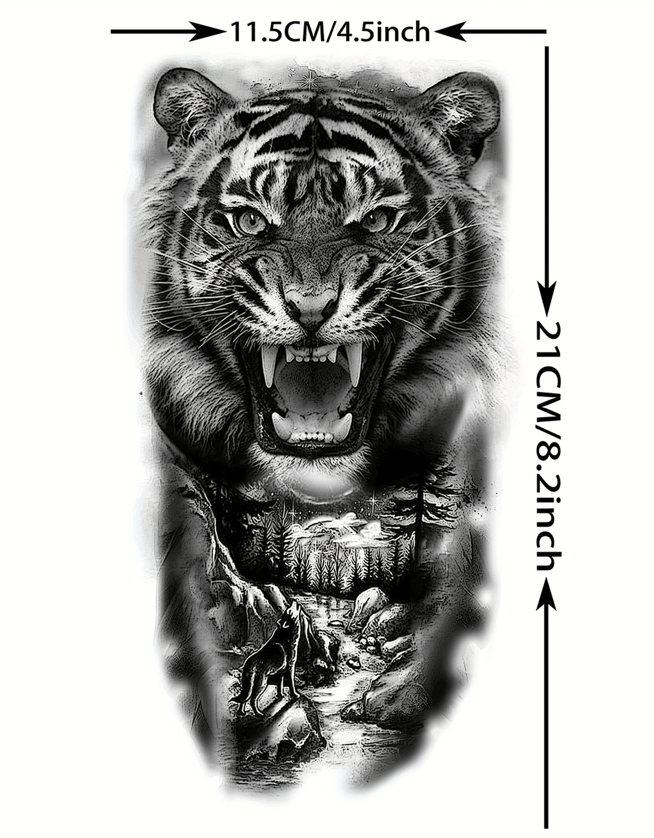 Black Tiger Compass Pattern Temporary Tattoo